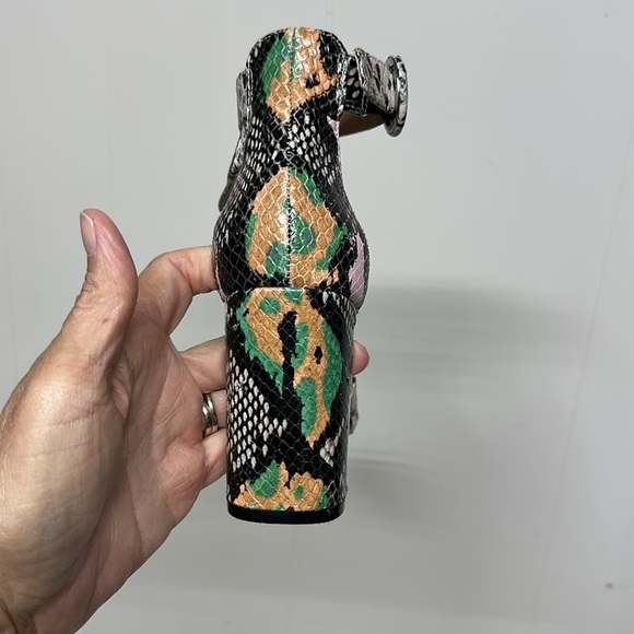 Chelsea & Violet Leather Snake Print Block Heels - Picture 3 of 10